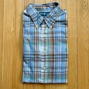 Polo Ralph Lauren Mens Long Sleeve Dress Shirt Custom Fit XL Blue Green Plaid